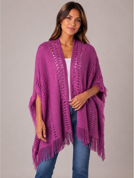 Sweaters - NWT Anthony Original Purple Fringe Knit Open Front Poncho One Size